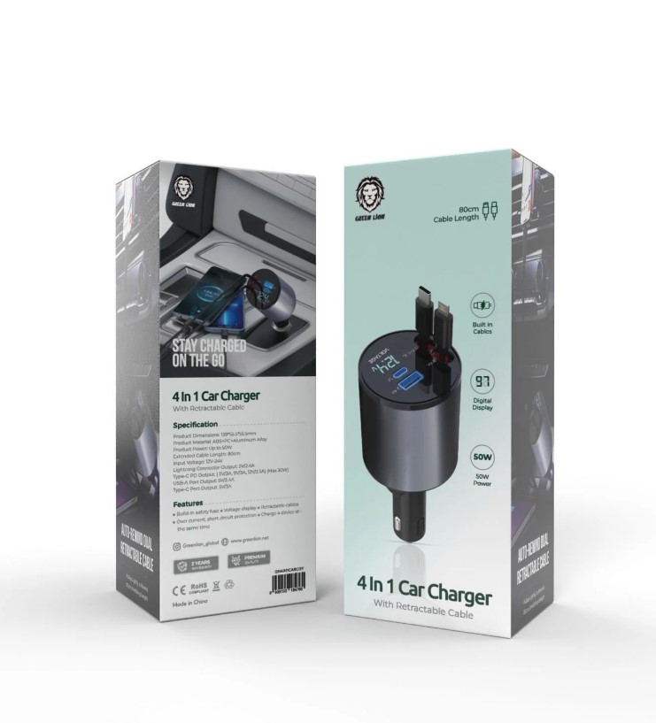 2_شارژر فندکی 50وات گرین لاین مدل Green Lion 4 in 1 Car Charger