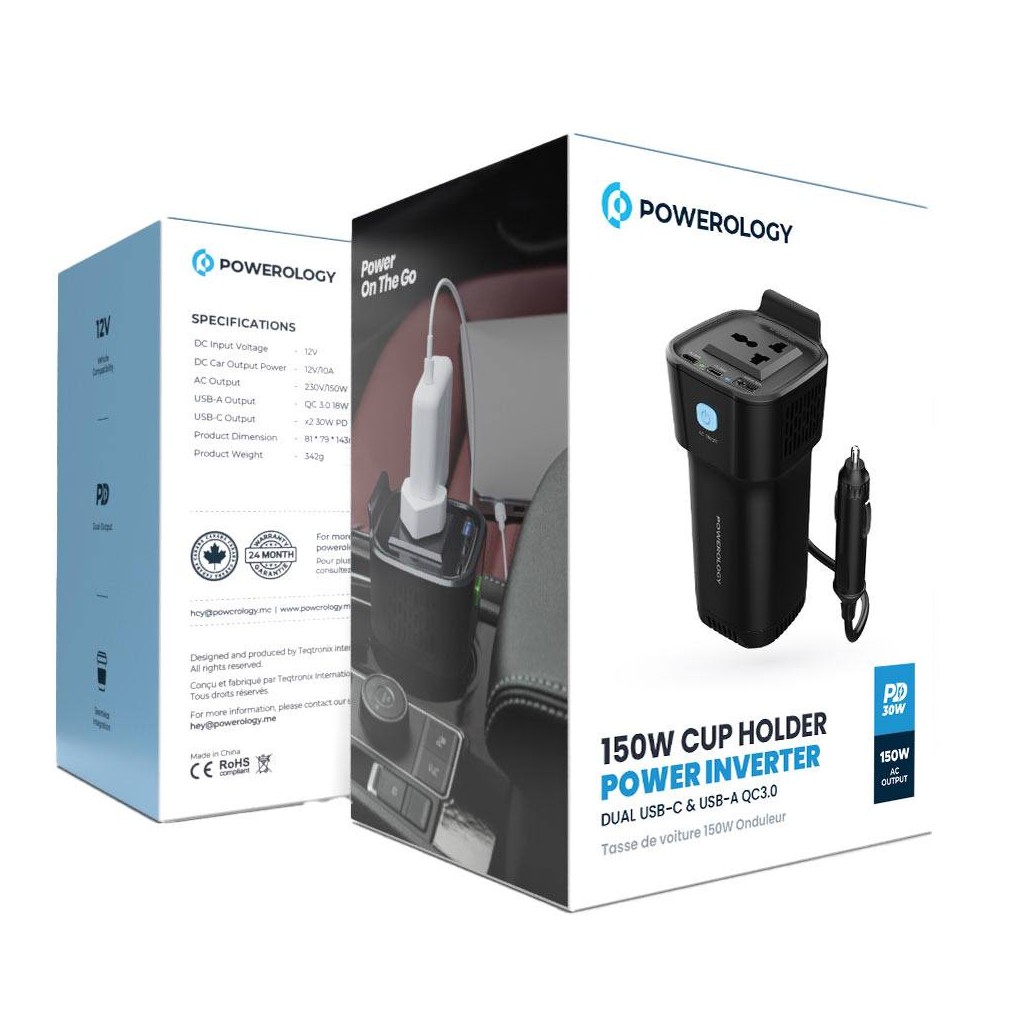 2_شارژر فندکی و اینورتر برق خودرو پاورولوژی مدل 150W CUP