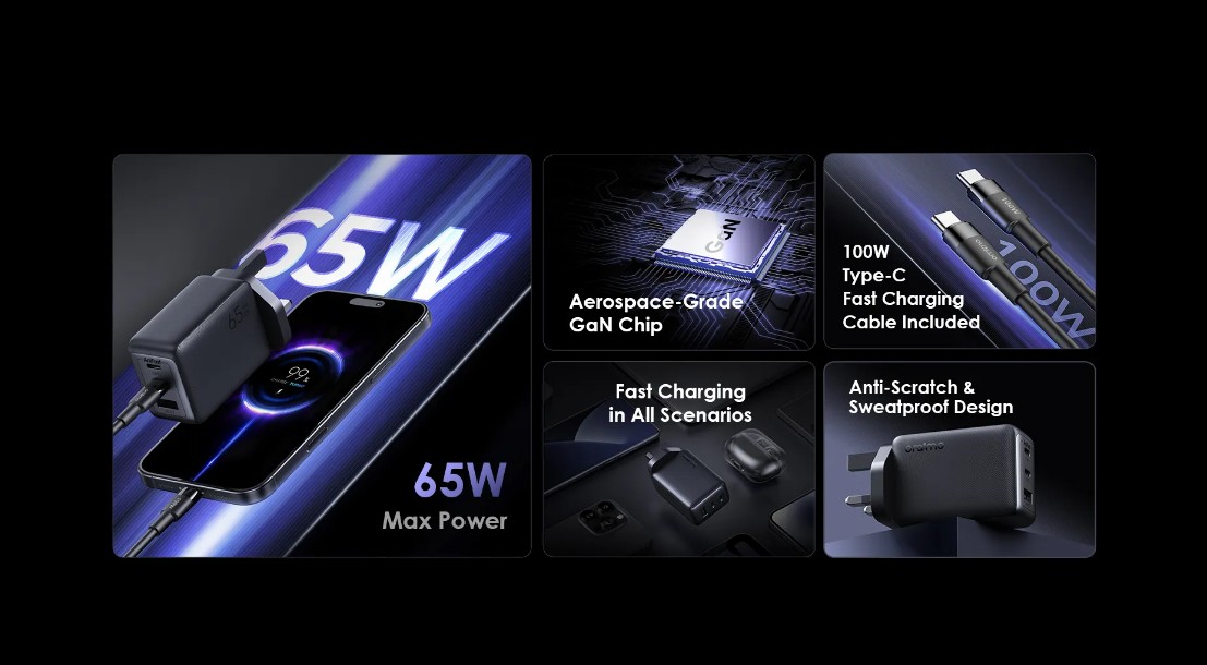 2_شارژر دیواری 65وات اورایمو HyperGan 65 OCW-7652U با کابل تایپ سی